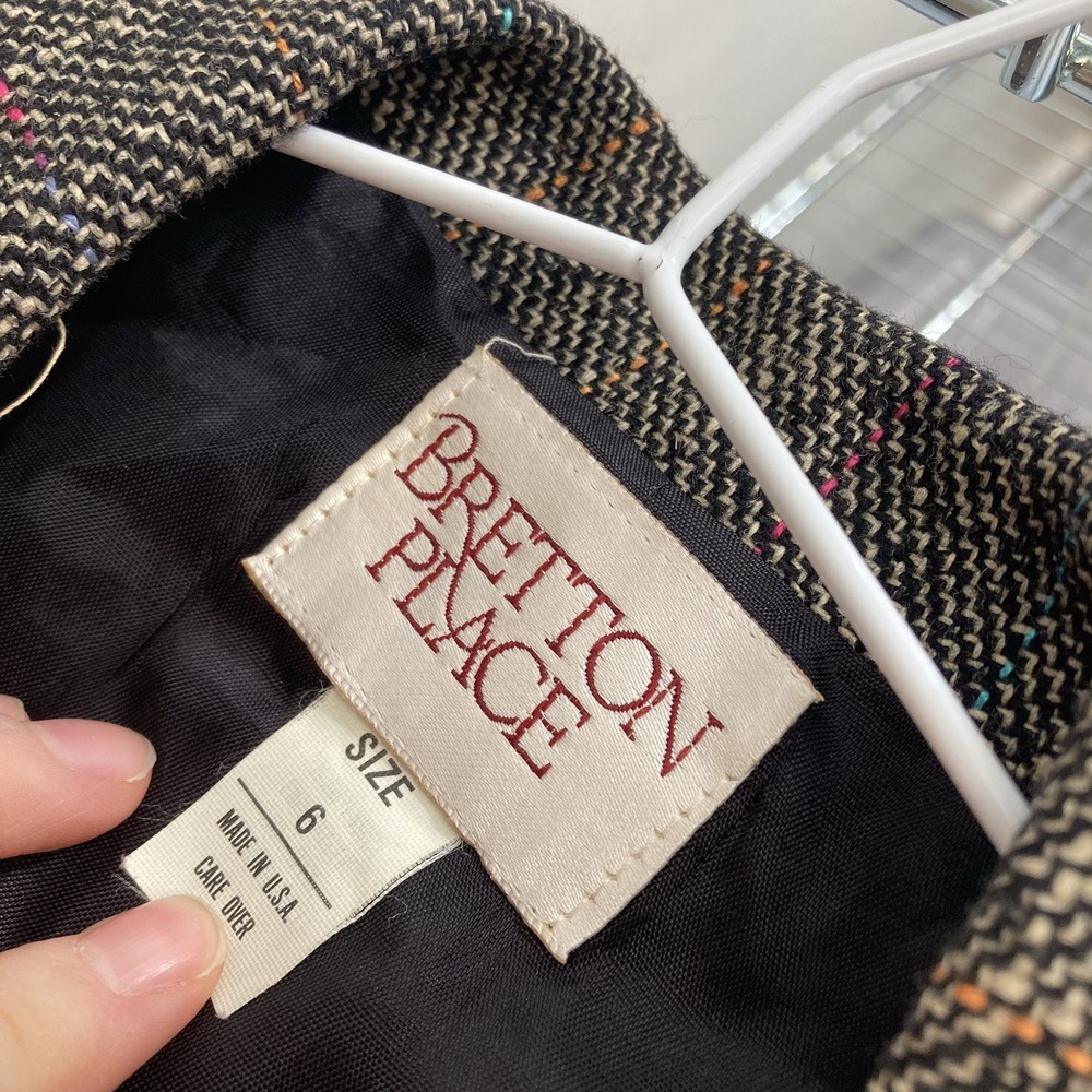 VTG 90 BRETTON PLACE Gray Wool-Blend Tweed Blazer Sz 6 Old Money Academia Preppy - Picture 5 of 12